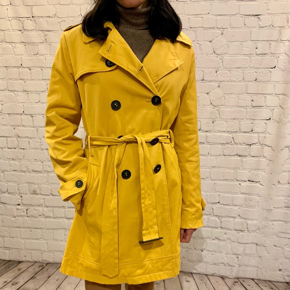 Short Mustard/Yellow Double Breasted Trench Coat